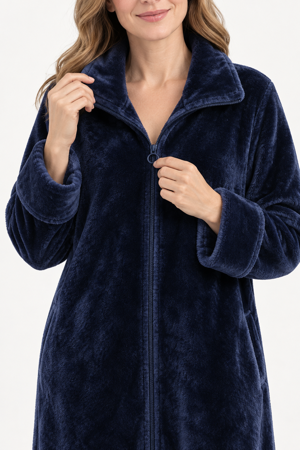 Gwen | Women Long Zip Front Flannel Fleece Robe