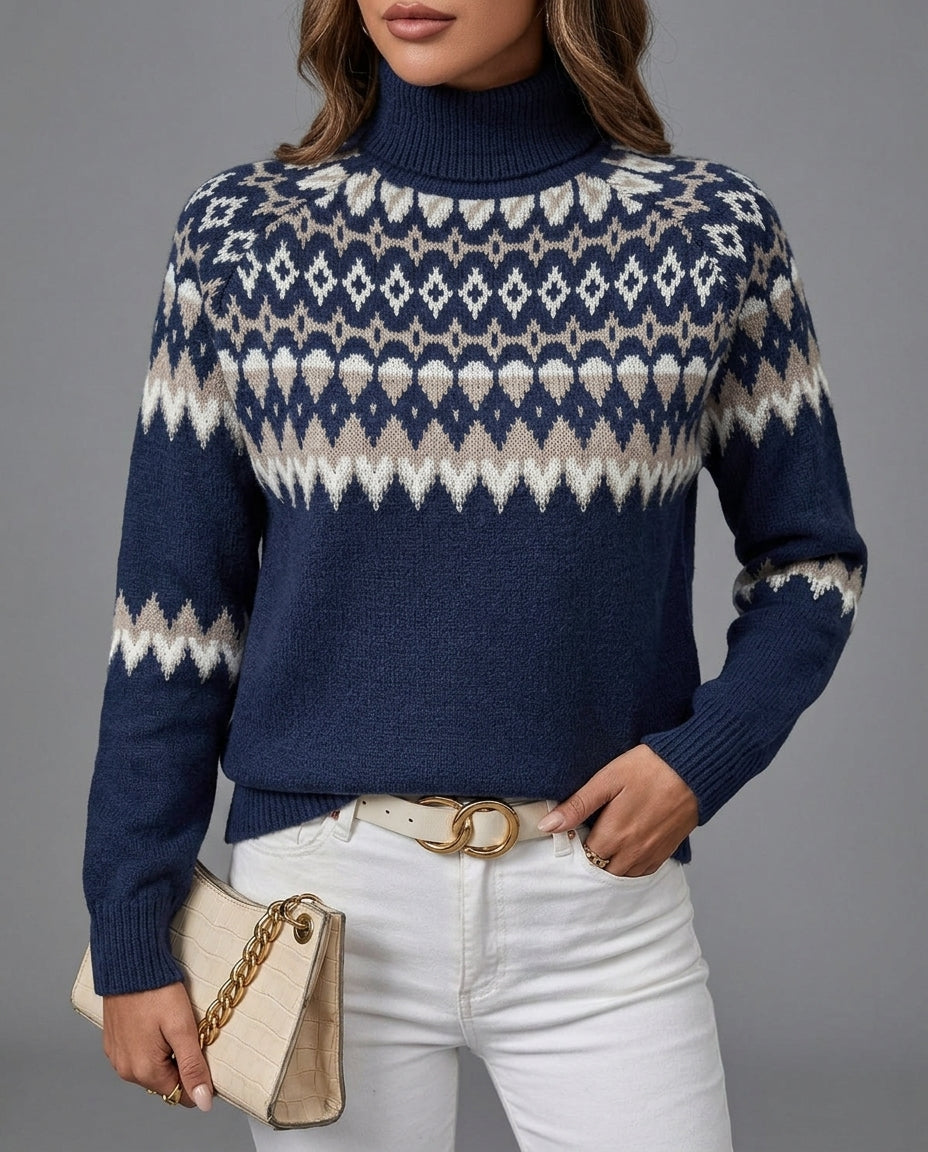Women's Fair Isle Turtleneck Sweater – Classic Long Sleeve Nordic Knit