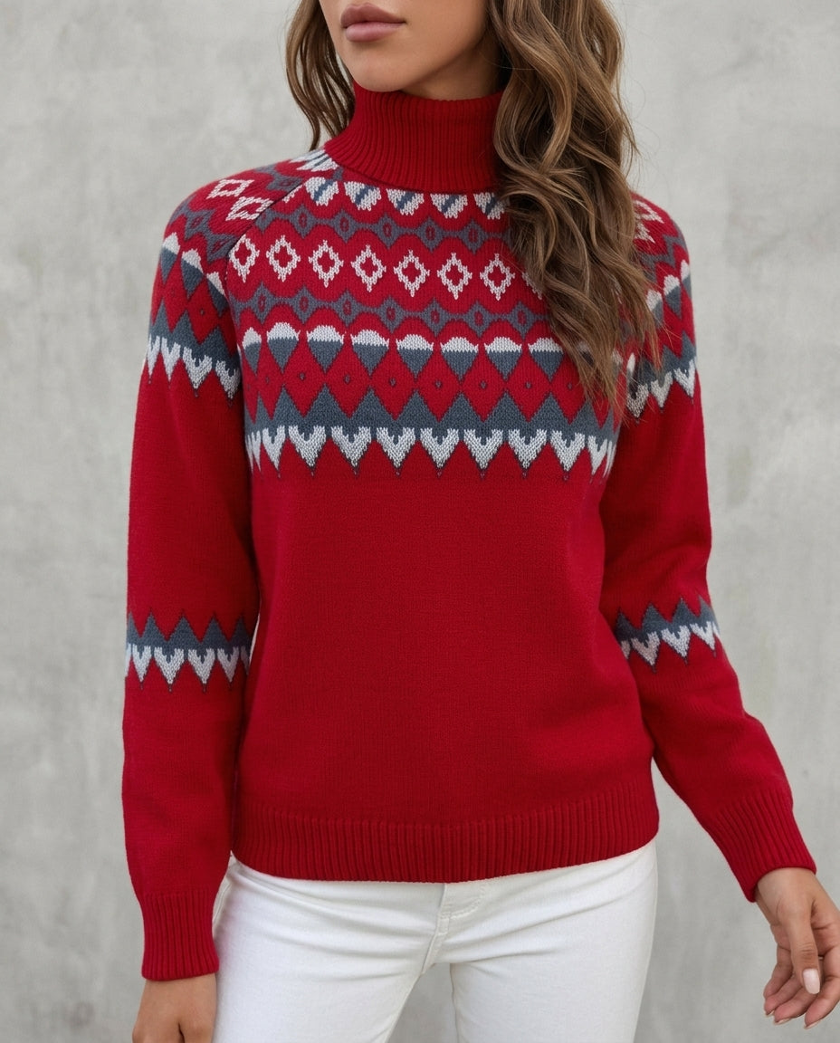 Women's Fair Isle Turtleneck Sweater – Classic Long Sleeve Nordic Knit