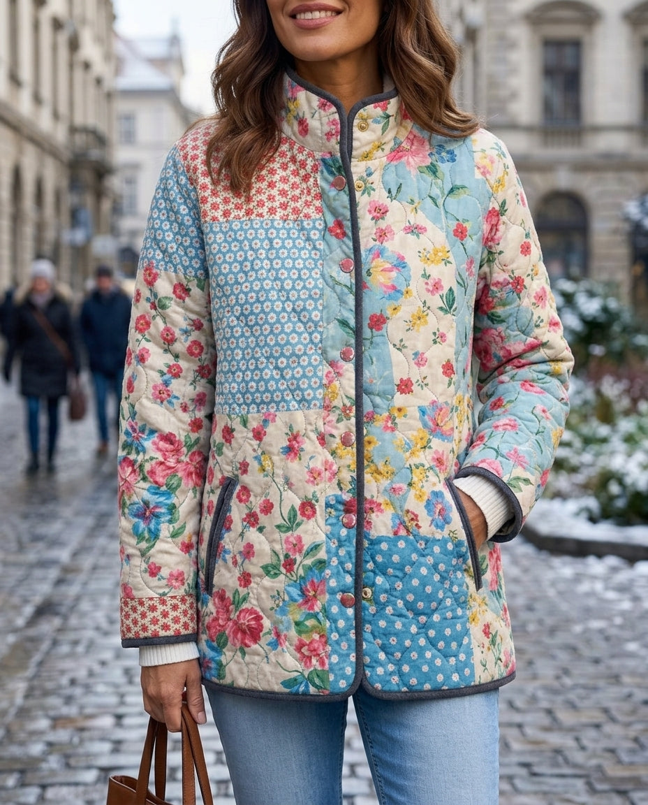 Women's Floral Quilted Jacket – Relaxed Fit Lightweight Padded Layer