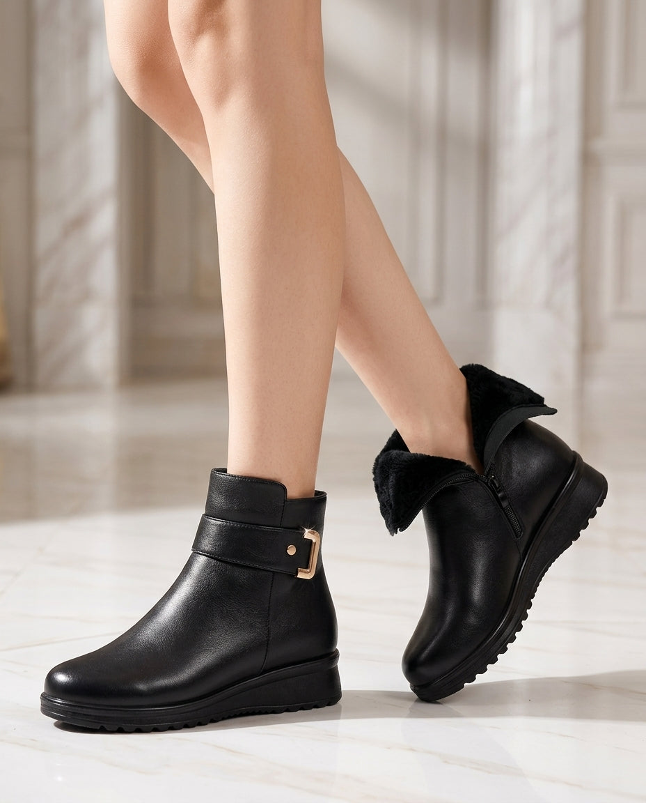 Women's Faux Leather Winter Boots – Warm Lined Slip-Resistant Sole Boots