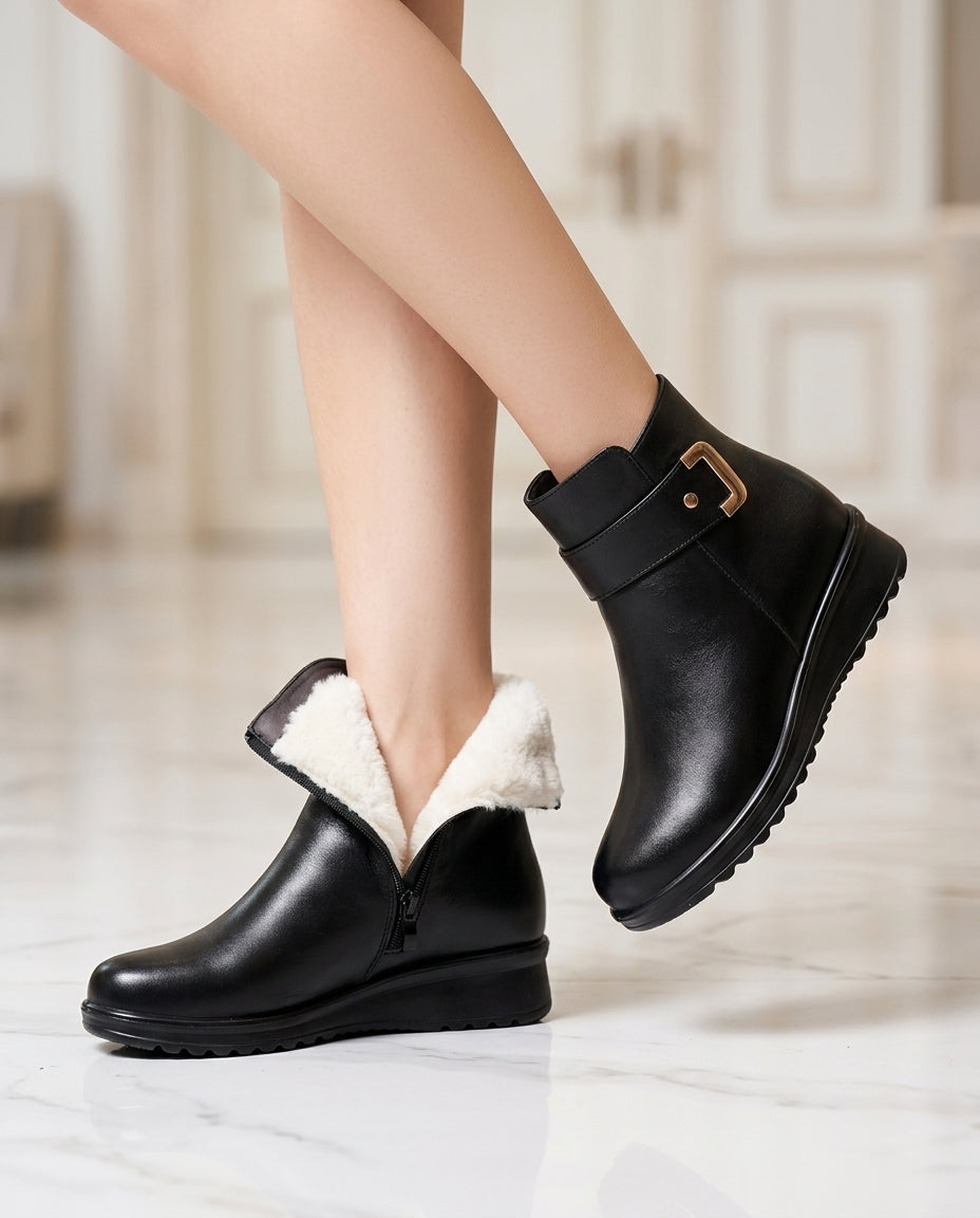 Women's Faux Leather Winter Boots – Warm Lined Slip-Resistant Sole Boots