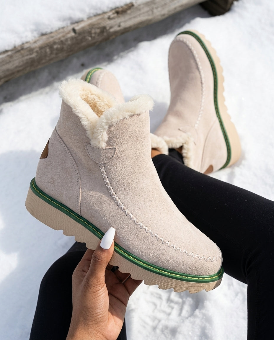 Women's Fleece Lined Platform Boots – Slip-On Cushioned Winter Ankle Boots