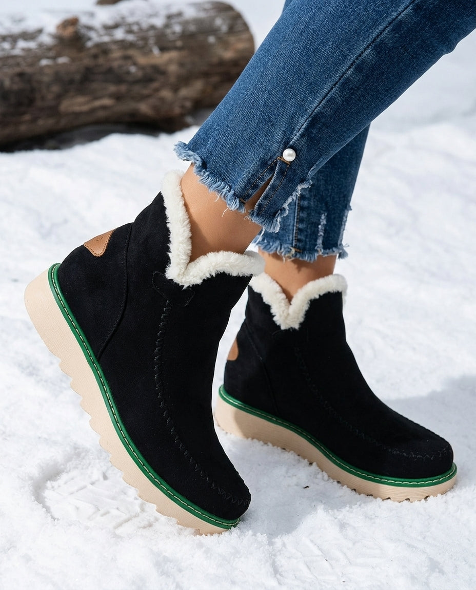 Women's Fleece Lined Platform Boots – Slip-On Cushioned Winter Ankle Boots