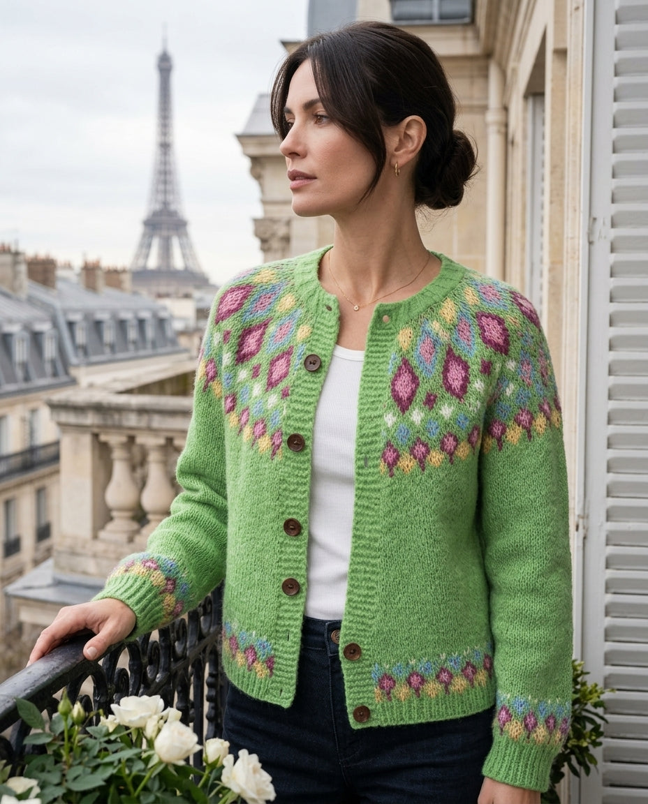 Women's Fair Isle Yoke Cardigan – Raglan Sleeve Button-Front Knit Sweater
