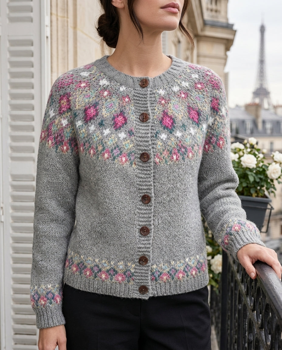 Women's Fair Isle Yoke Cardigan – Raglan Sleeve Button-Front Knit Sweater