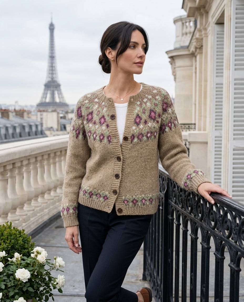 Women's Fair Isle Yoke Cardigan – Raglan Sleeve Button-Front Knit Sweater