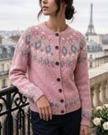 Women's Fair Isle Yoke Cardigan – Raglan Sleeve Button-Front Knit Sweater
