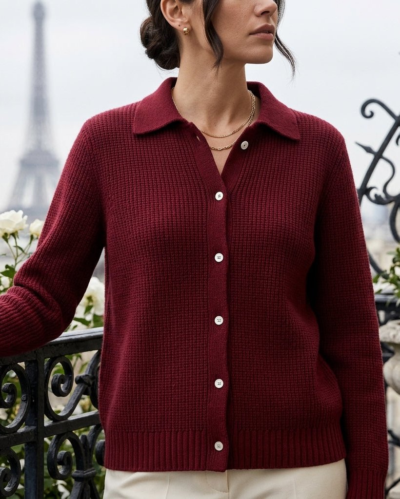 Women's Ribbed Knit Collared Button Sweater – Relaxed Polo-Style Knit Top