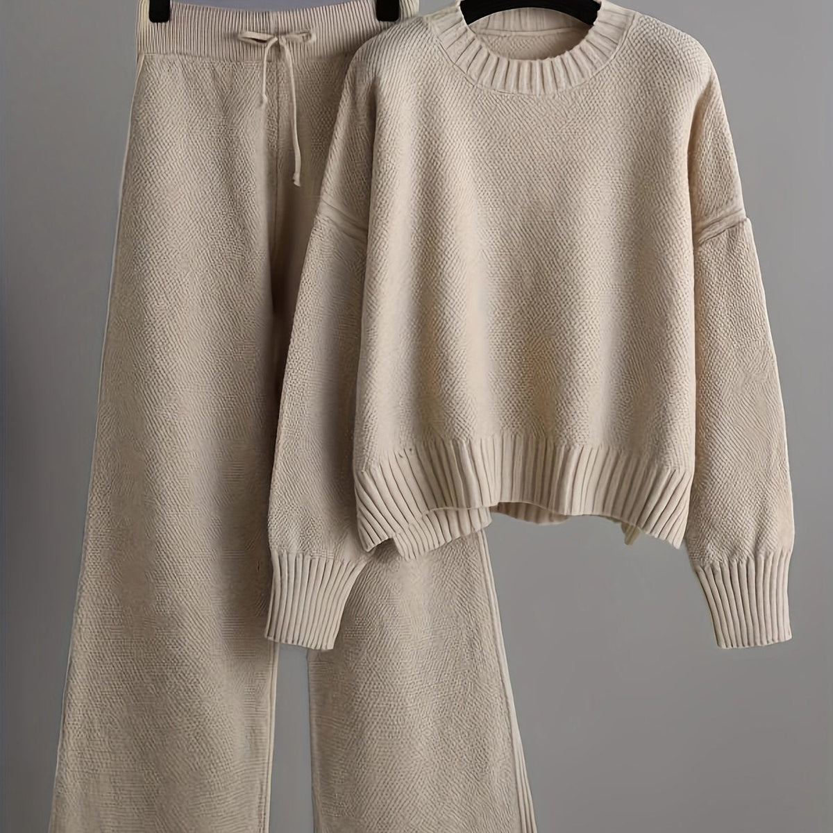 Women's Ribbed Knit Sweater and Wide-Leg Pants Set – Two-Piece Lounge Outfit