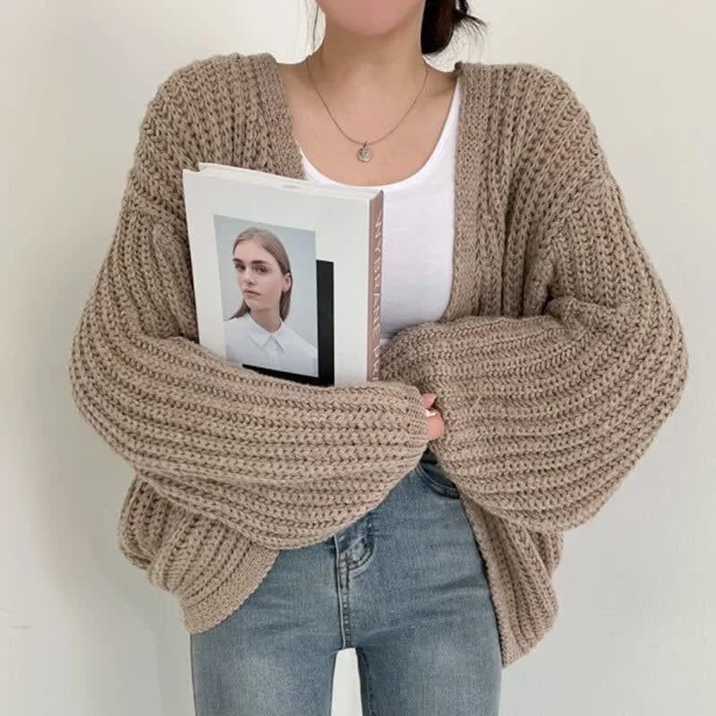Women's Oversized Chunky Knit Cardigan – Open Front Long Sleeve Sweater