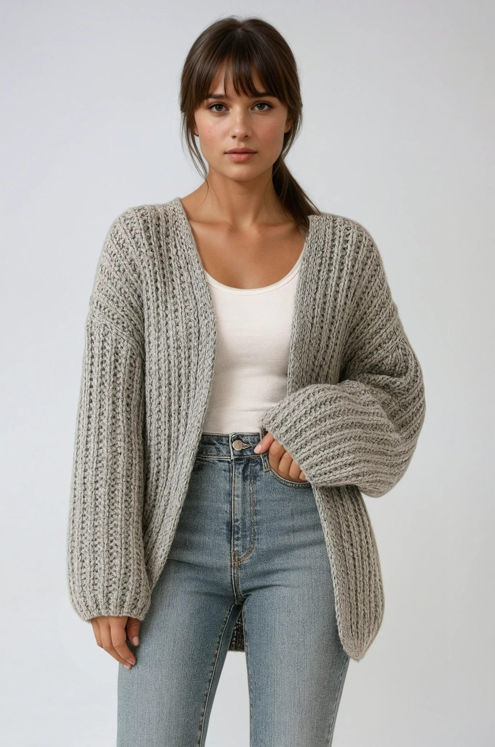 Women's Oversized Chunky Knit Cardigan – Open Front Long Sleeve Sweater