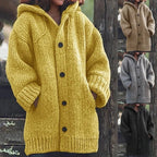 Women's Button-Up Hooded Cardigan – Relaxed Knit Sweater Jacket