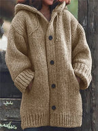 Women's Button-Up Hooded Cardigan – Relaxed Knit Sweater Jacket