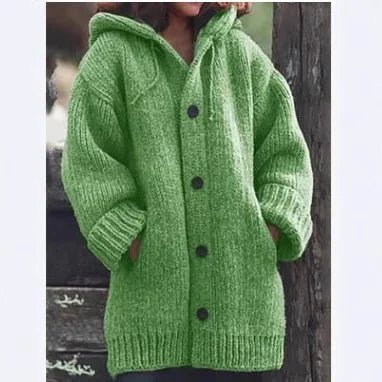 Women's Button-Up Hooded Cardigan – Relaxed Knit Sweater Jacket
