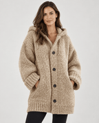 Women's Button-Up Hooded Cardigan – Relaxed Knit Sweater Jacket