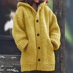 Women's Button-Up Hooded Cardigan – Relaxed Knit Sweater Jacket