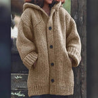 Women's Button-Up Hooded Cardigan – Relaxed Knit Sweater Jacket