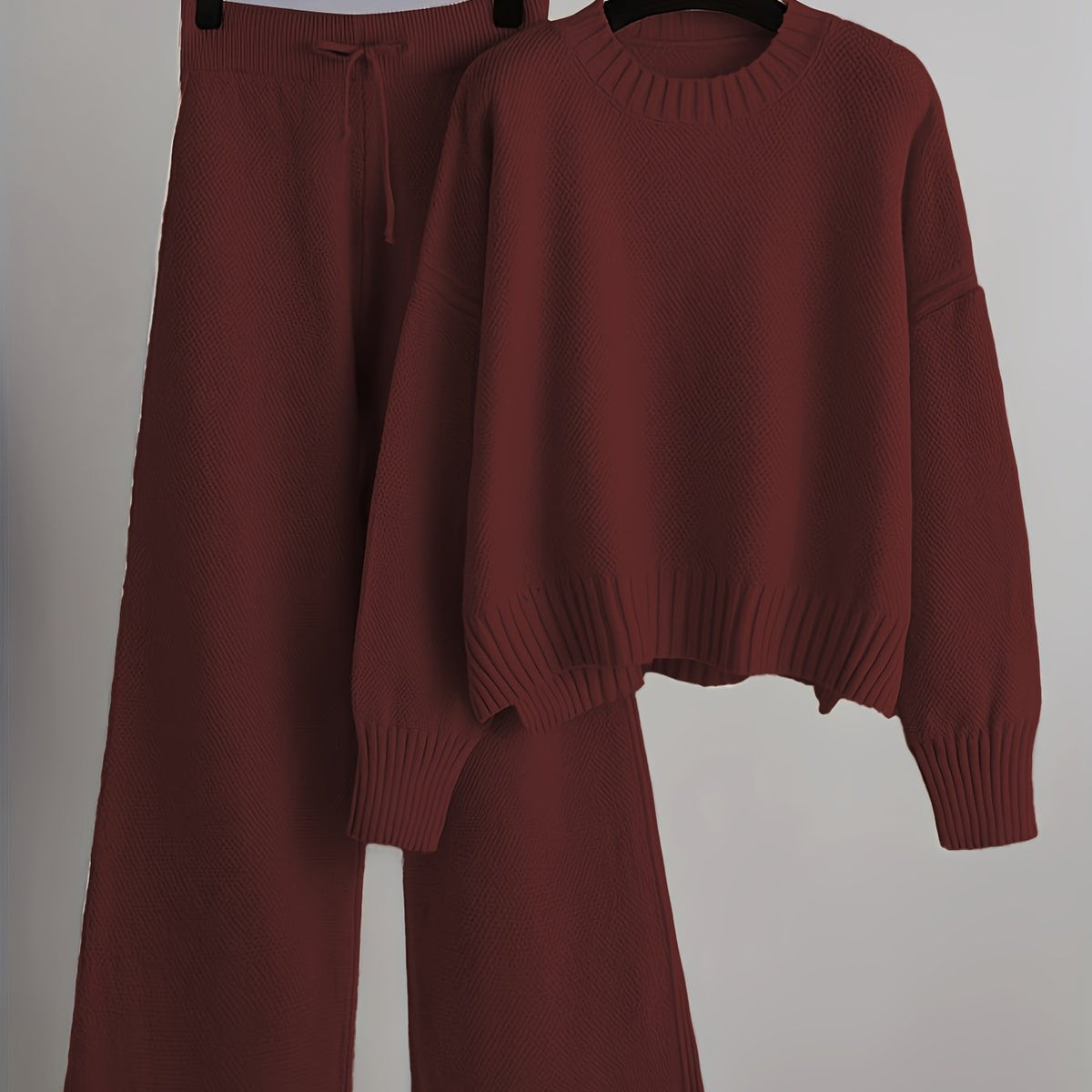 Women's Ribbed Knit Sweater and Wide-Leg Pants Set – Two-Piece Lounge Outfit
