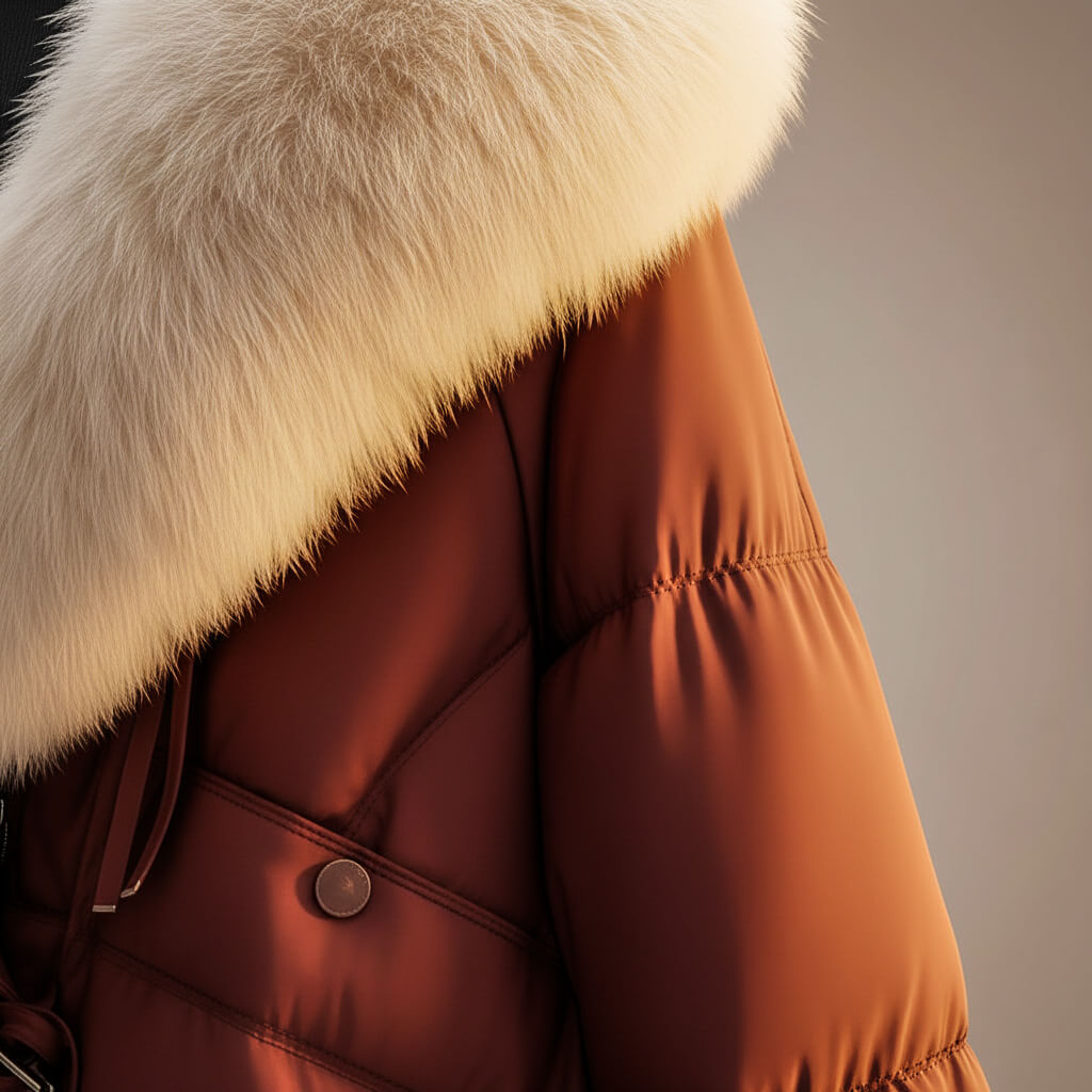Women's Glossy Puffer Jacket with Faux Fur Collar – Oversized Drawstring Winter Coat