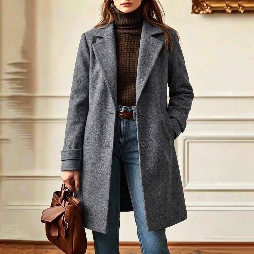 Women's Retro Plaid Coat – Windowpane Check Lapel Collar Winter Coat