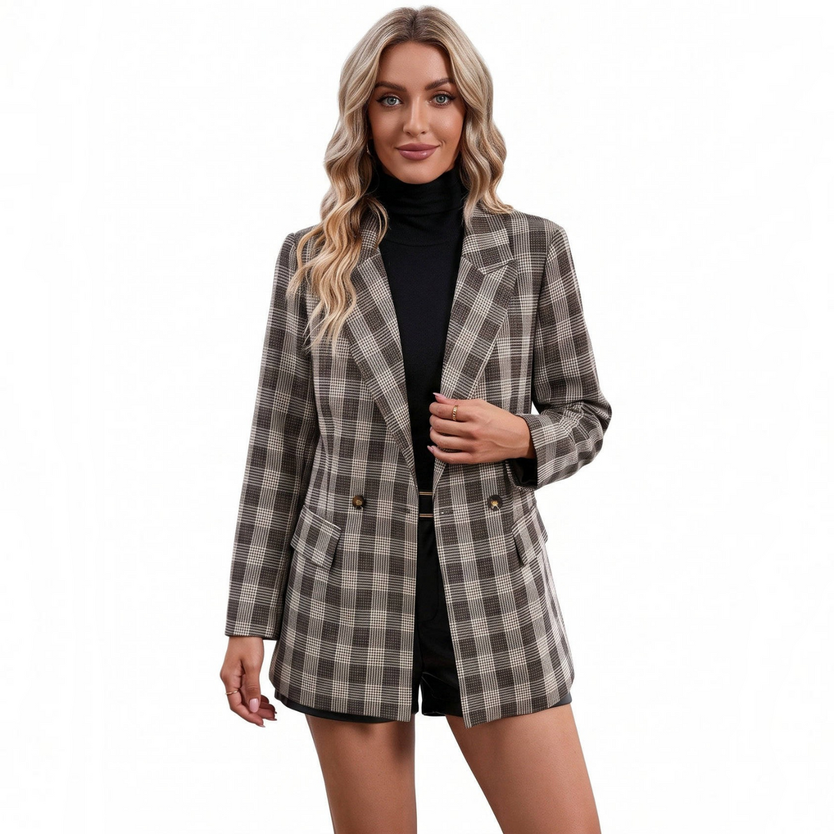 Women's Plaid Blazer – Houndstooth Business Casual Jacket for Fall