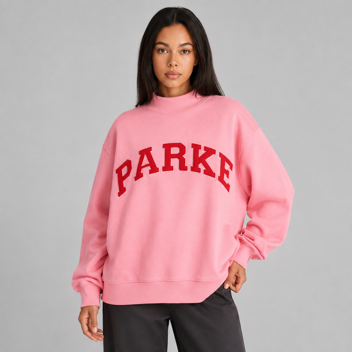 Paula | Women Oversized Mock Neck Varsity Sweatshirt