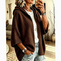 Women's Hooded Batwing Cardigan – Oversized Open-Front Knit Sweater
