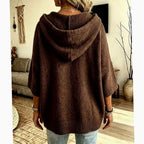 Women's Hooded Batwing Cardigan – Oversized Open-Front Knit Sweater