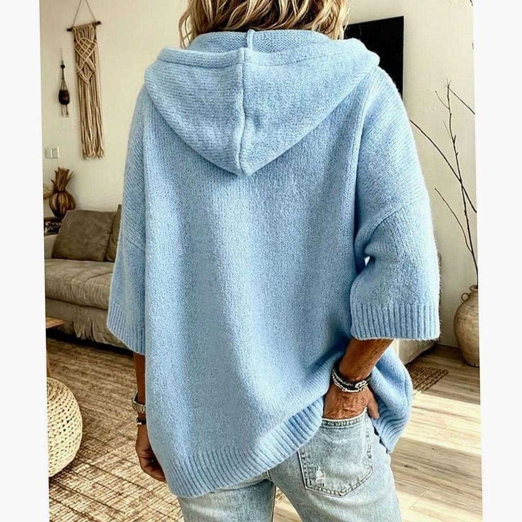 Women's Hooded Batwing Cardigan – Oversized Open-Front Knit Sweater