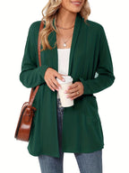 Women's Open-Front Knit Cardigan with Pockets – Soft Long Sleeve Layering Sweater