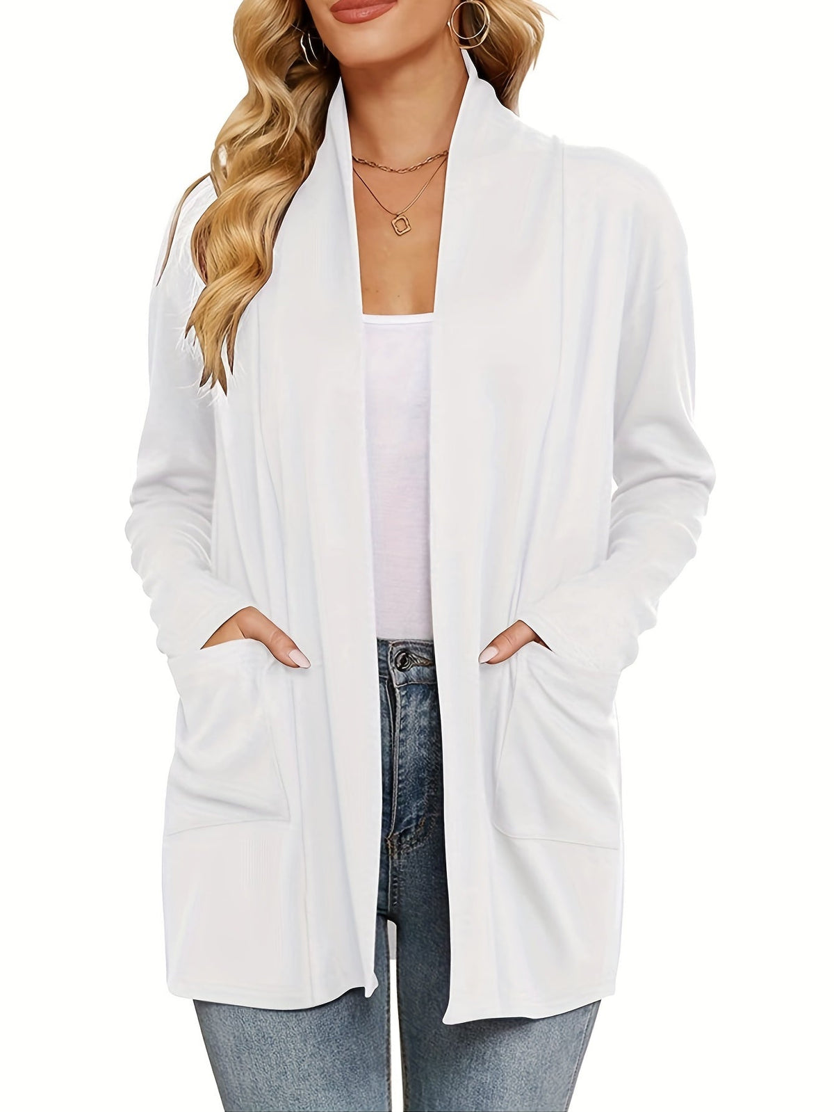 Women's Open-Front Knit Cardigan with Pockets – Soft Long Sleeve Layering Sweater