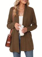 Women's Open-Front Knit Cardigan with Pockets – Soft Long Sleeve Layering Sweater
