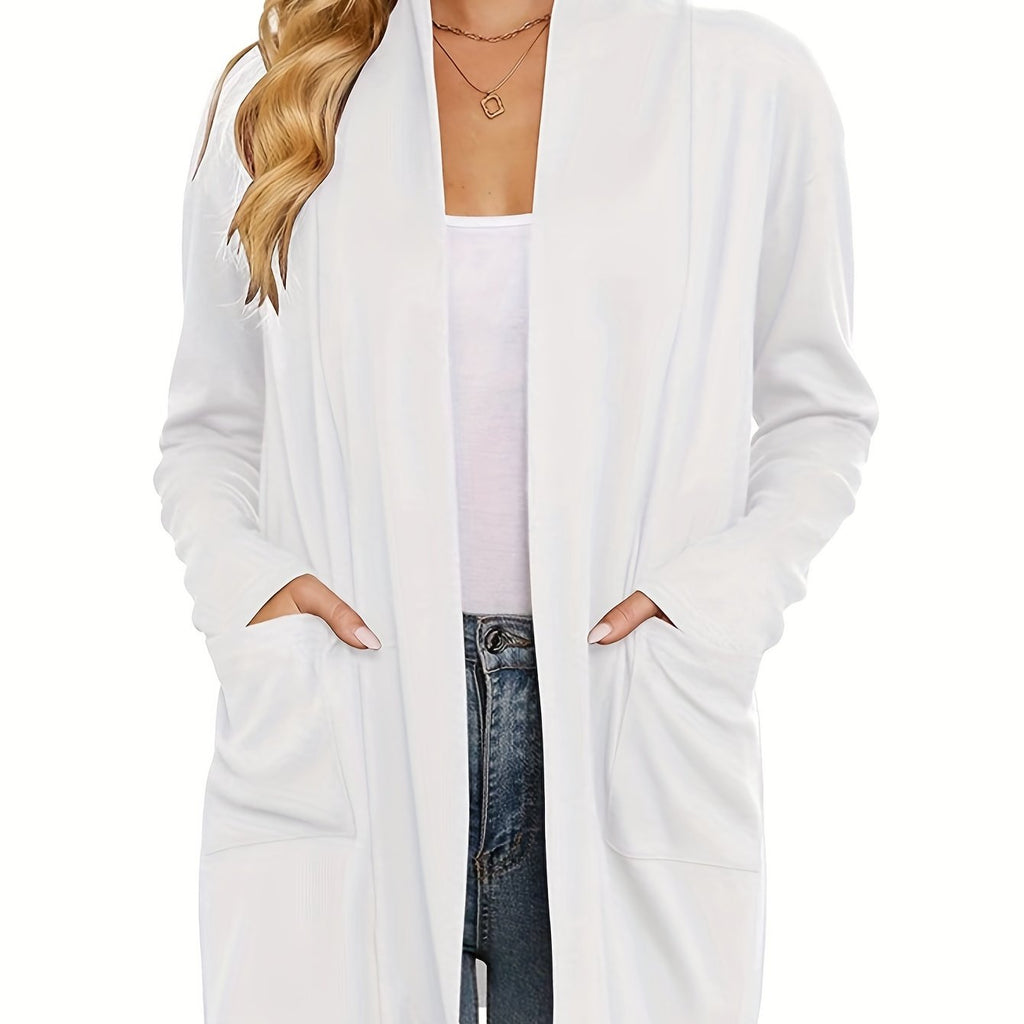 Women's Open-Front Knit Cardigan with Pockets – Soft Long Sleeve Layering Sweater