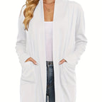 Women's Open-Front Knit Cardigan with Pockets – Soft Long Sleeve Layering Sweater