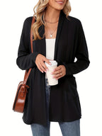 Women's Open-Front Knit Cardigan with Pockets – Soft Long Sleeve Layering Sweater
