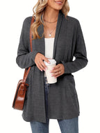 Women's Open-Front Knit Cardigan with Pockets – Soft Long Sleeve Layering Sweater