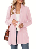 Women's Open-Front Knit Cardigan with Pockets – Soft Long Sleeve Layering Sweater