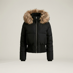 Short Hooded Puffer Jacket – Womens Cropped Winter Parka with Plush Hood