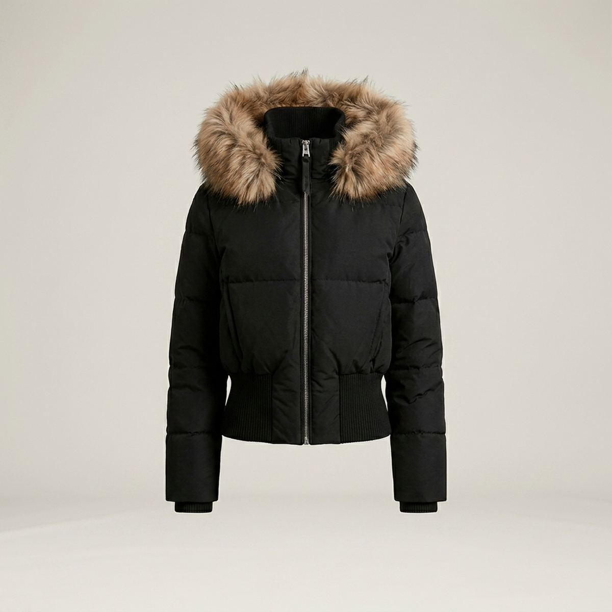 Short Hooded Puffer Jacket – Womens Cropped Winter Parka with Plush Hood