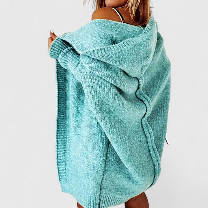 Women's Oversized Hooded Longline Cardigan – Soft Draped Knit Layer