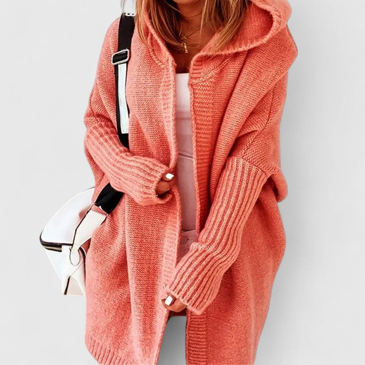 Women's Oversized Hooded Longline Cardigan – Soft Draped Knit Layer