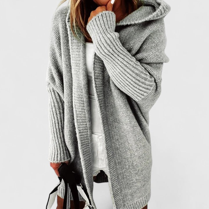 Women's Oversized Hooded Longline Cardigan – Soft Draped Knit Layer