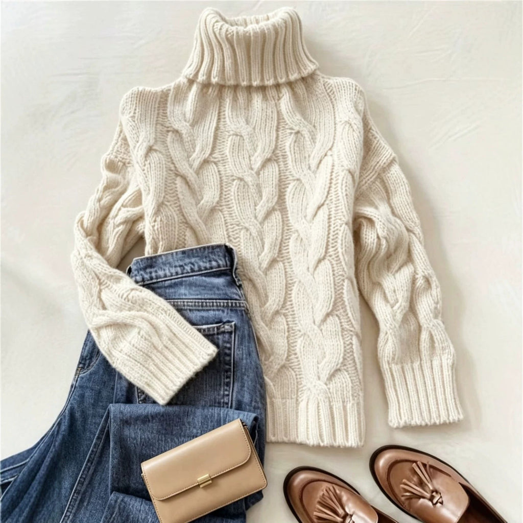 Donna | Women Chunky Cable Knit Turtleneck Sweater