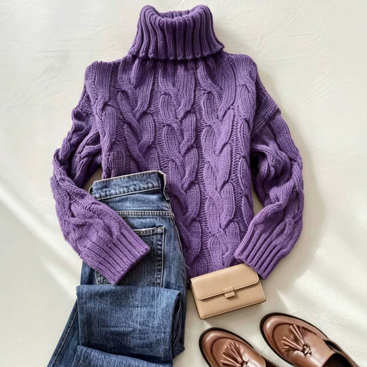 Donna | Women Chunky Cable Knit Turtleneck Sweater