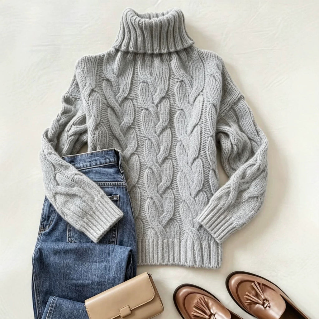 Donna | Women Chunky Cable Knit Turtleneck Sweater