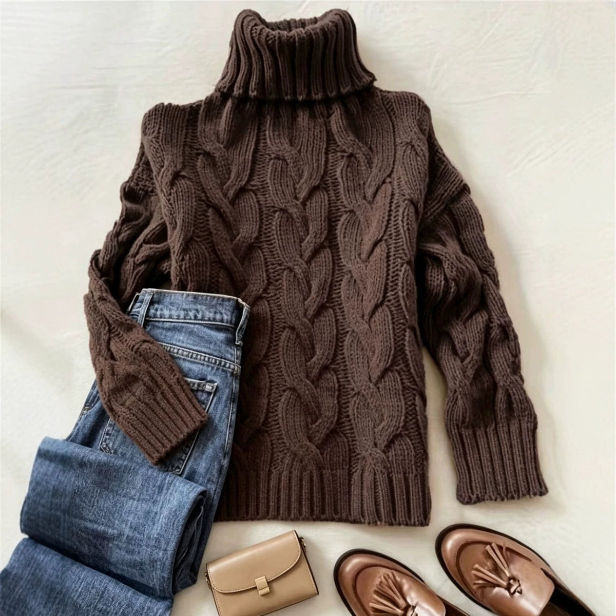 Donna | Women Chunky Cable Knit Turtleneck Sweater