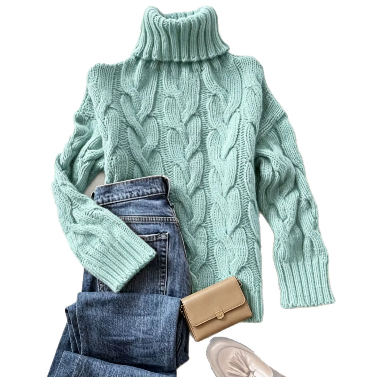 Donna | Women Chunky Cable Knit Turtleneck Sweater