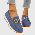 Women's Knit Mesh Loafer Sneakers – Slip-On Shoes with Gold-Tone Bit Buckle