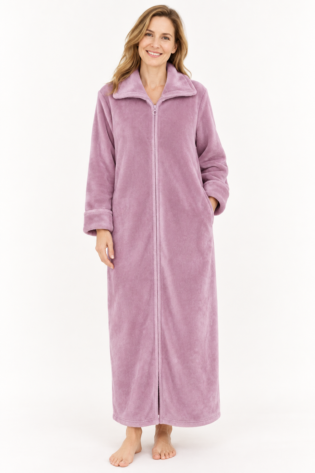 Gwen | Women Long Zip Front Flannel Fleece Robe